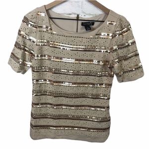 $3/20 WHBM TAN SEQUIN SHORT SLEEVE CREW NECK T-SHIRT